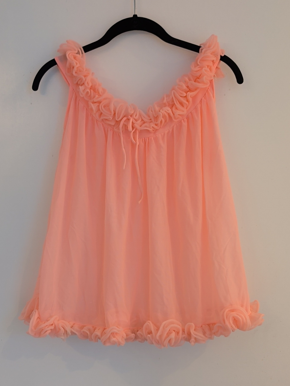 Vintage Peach Frilled Nightie Top Size Medium